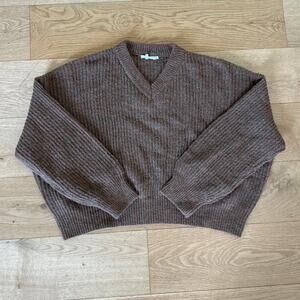 NIA - Freya Drop Shoulder V Neck Sweater in Brown